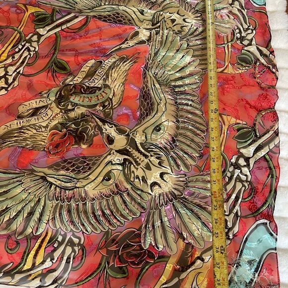 NWT Christian Audigier 100%silk multi color extra large scarf - Picture 10 of 13